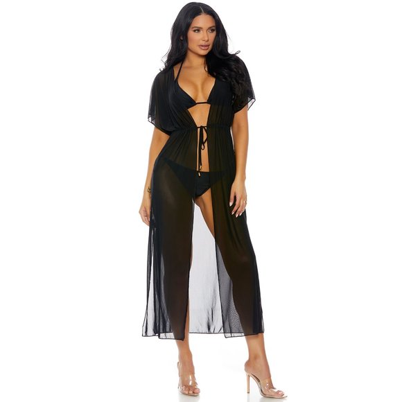 Halter String Bikini with Swim Coverup Set Black - Picture 4 of 6